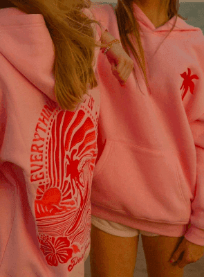 Pink Palm Puff Hoodie | Wave of Love, Just for You | Up to 30% Off